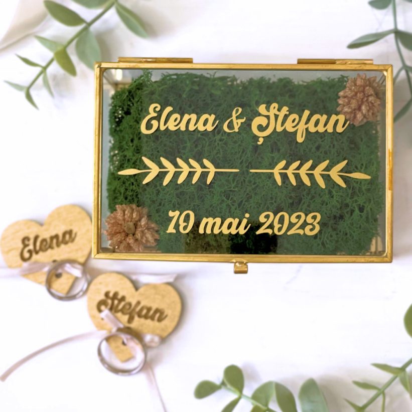 Cutie Verighete Personalizată Sticlă și Licheni