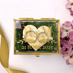 Cutie Verighete Personalizata Sticla si Licheni Verzi
