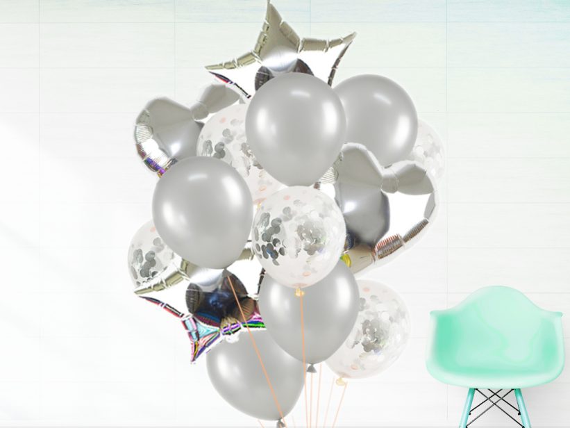 Set Baloane Folie și Confeti Argintiu