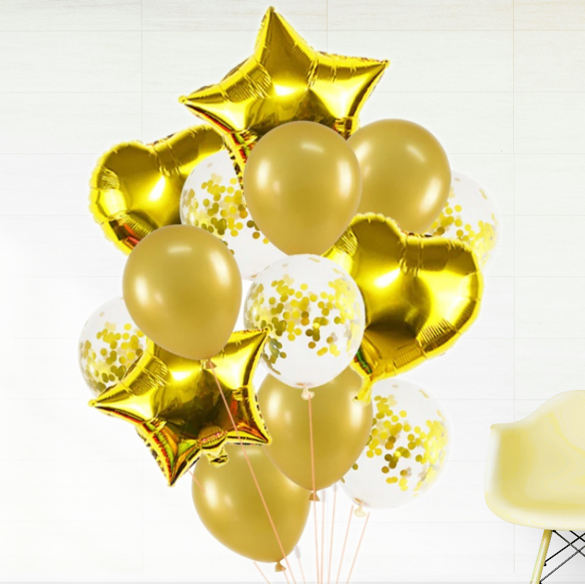 Set Baloane Folie și Confeti Auriu