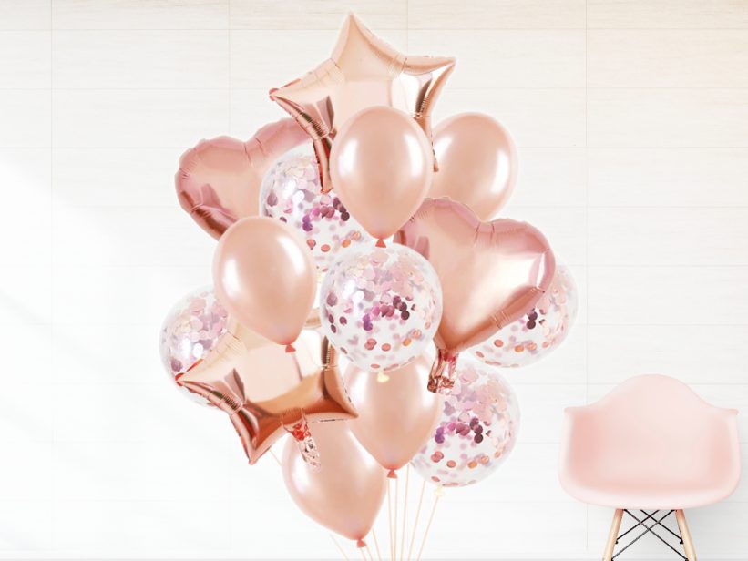 Set Baloane Folie și Confeti Rose Gold