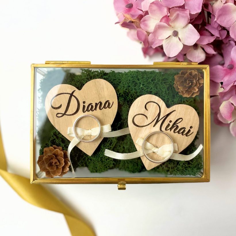 Casetă Verighete Sticlă Dual Hearts