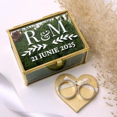 Cutie Verighete Personalizata Sticla si Licheni Verzi Alb