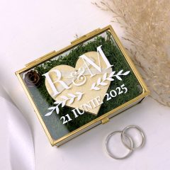 Cutie Verighete Personalizata Sticla si Licheni Verzi Alb