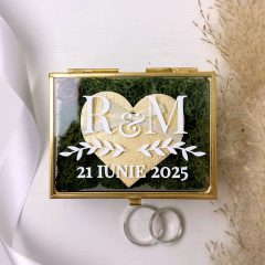 Cutie Verighete Personalizata Sticla si Licheni Verzi Alb