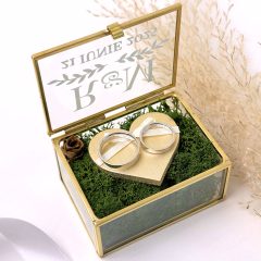 Cutie Verighete Personalizata Sticla si Licheni Verzi Alb