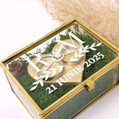 Cutie Verighete Personalizata Sticla si Licheni Verzi Alb