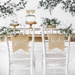 DECORATIUNI SCAUN BRIDE GROOM NATURAL WHITE DECORATIUNI SCAUN BRIDE GROOM NATURAL WHITE