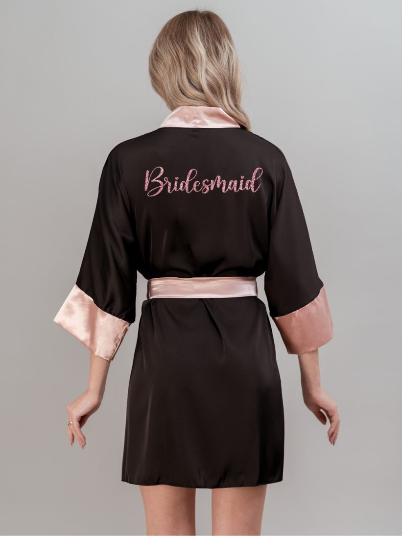 HALAT BRIDESMAID NEGRU CU ROZ CHER