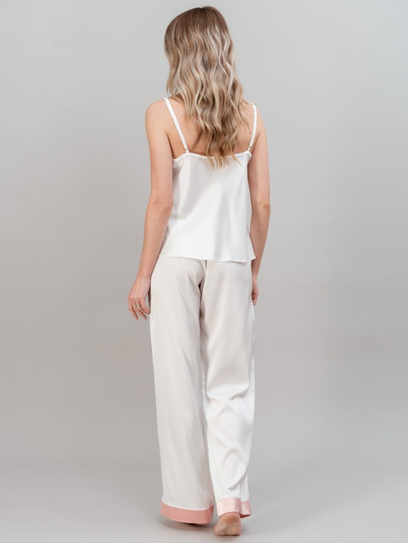 PIJAMA PIESE SATIN ALB ROZ MIREASA ROSE