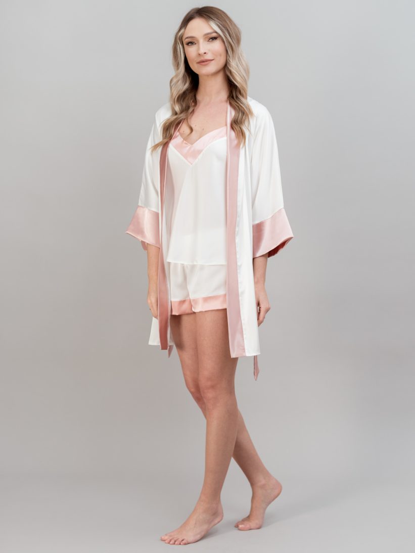 PIJAMA PIESE SATIN ALB ROZ MIREASA ROSE