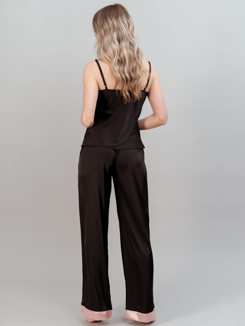 PIJAMA PIESE SATIN NEGRU ROZ MIREASA NORA