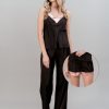 PIJAMA PIESE SATIN NEGRU ROZ MIREASA NORA