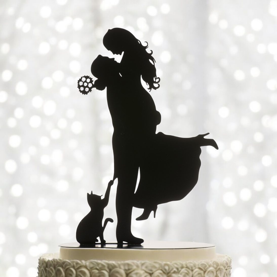 Cake Topper Nuntă Metalic "Iubire cu Mustăți"