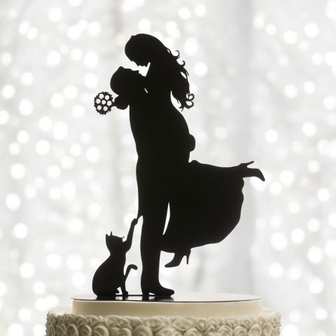 Cake Topper Nuntă Metalic "Iubire cu Mustăți"
